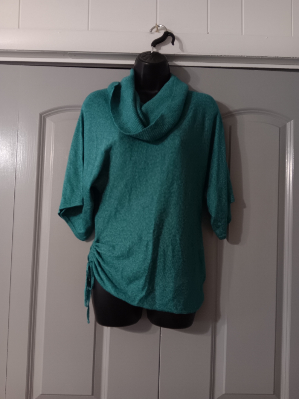 dressbarn Teal Cowl-Neck Dolman Sweater with Side Tie